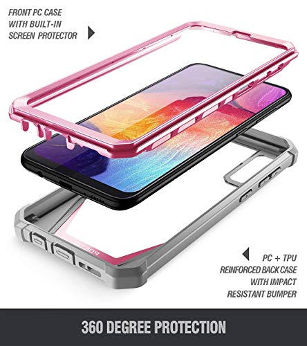 Poetic Guardian Series - Funda para Samsung Galaxy A50 y A50s, diseño híbrido de cuerpo completo a prueba de golpes con protector de pantalla integrado, color rosa y transparente