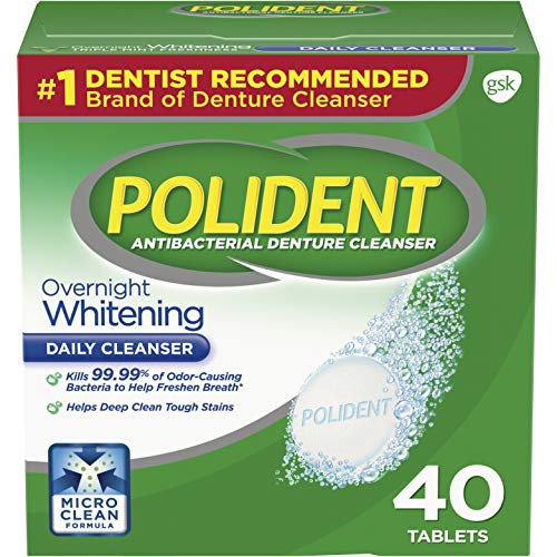 Polident Triple-Mint Antibacterial limpiador de dentadura with Overnight Whitening, 40 count