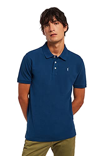 Polo Azul Indigo Piqué para Hombre con Logo Bordado