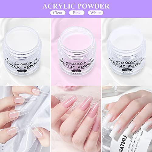 Polvos Acrílicos para Uñas set Colección，SPTHTHHPY Gel para Uñas Acrilico para Uñas ，Adecuado para Principiantes y Expertos，3 Color（Polvere Trasparente, Rosa, Bianco）No se Requiere Lámpara UV