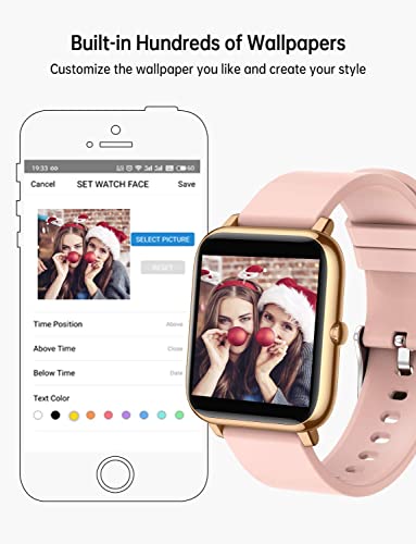 Popglory Reloj Inteligente Mujer, Smartwatch con Oxígeno Sanguíneo Presión Arterial Frecuencia Cardíaca, Pulsera Actividad Impermeable IP67 para Hombre Mujer para Android iOS