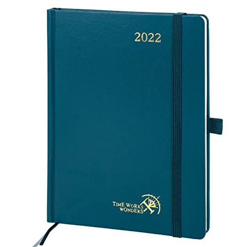 POPRUN Agenda 2022 Semana Vista 21,5 x 16,5 cm - Planificador 2022 Semanal Vertical con Intervalo Horario, Páginas de Nota y Contacto, Bolsillo Interior, Tapa Dura - Verde Pacífico