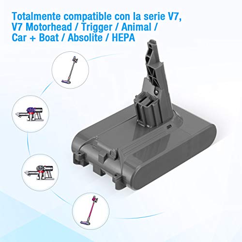 Powerextra V7 4000 mAh 21.6V Batería de Repuesto para Dyson V7 Trigger V7 Animal Cordless Stick Vacuum V7 Motorhead Pro V7 Coche + Barco V7 absoluto V7 Aspiradora de Mano con 2 Filtros y 1 Cepillo