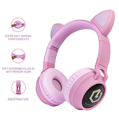 PowerLocus Auriculares Bluetooth de Diadema para niños, Cascos Bluetooth Inalámbricos, Auditiva Límite de 85DB, Sonido Estéreo, con Micrófono, Micro SD, Plegable, Estuche Cascos para Movil, Tablet,PC