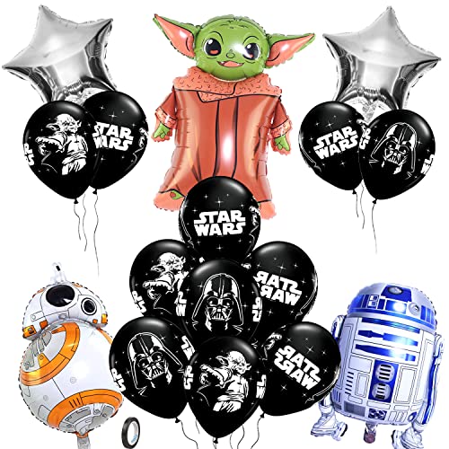 Powmag Decoración de Fiesta de Cumpleaños, Globos Star Wars Cumpleaños, Decoración de cumpleaños de Star Wars, Fiesta de globos de Star Wars, 5 globos de papel de aluminio y 12 globos de látex