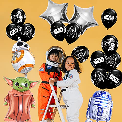 Powmag Decoración de Fiesta de Cumpleaños, Globos Star Wars Cumpleaños, Decoración de cumpleaños de Star Wars, Fiesta de globos de Star Wars, 5 globos de papel de aluminio y 12 globos de látex