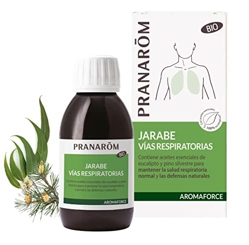 Pranarôm Aromaforce Jarabe Vías respiratorias, Contiene aceites esenciales de eucalipto y pino silvestre para mantener la salud respiratoria normal y las defensas naturales, Formato 150 ml