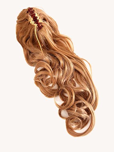 Prettyland - DH254 pelo largo Extensión de cabello, Peluca Cola de Caballo ondulada con clips- BL70 Rubia beige