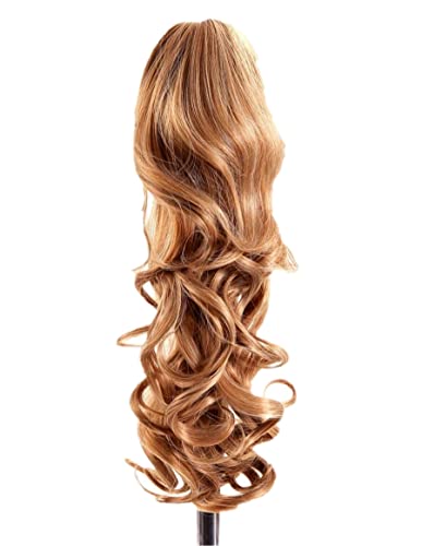 Prettyland - DH254 pelo largo Extensión de cabello, Peluca Cola de Caballo ondulada con clips- BL70 Rubia beige