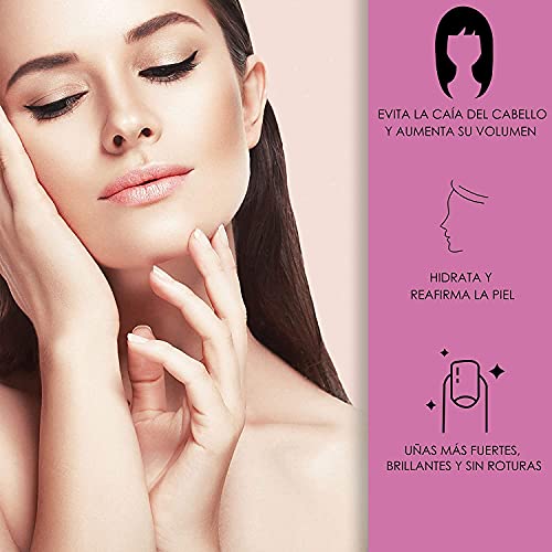 Prevención anticaída del cabello | Fortalece y activa el crecimiento natural del cabello | Acción hidratante de la piel + fortalecedor de uñas | Producto anticaída a base de biotina y colágeno | 90U