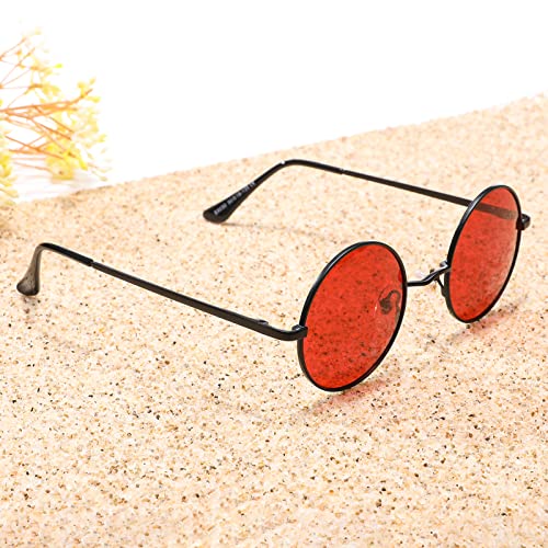 Pro Acme Gafas de sol polarizadas redondas pequeñas retro para hombres y mujeres estilo John Lennon, Marco negro | Lente rojo transparente, Medium