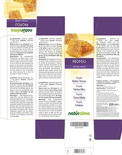 Propóleo (Propolis) resina Tintura Madre sin alcohol Naturalma | Extracto líquido gotas 200 ml | Complemento alimenticio