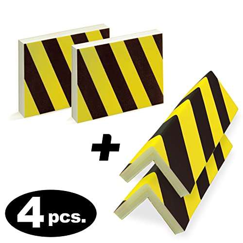 Protector Columnas Garaje - Protector Puertas y paragolpes Coche - 2 Unidades 40x20x2cm +2 Unidades 22x18x2cm (Amarillo/Negro)