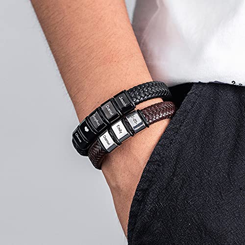 Pulsera de cuero personalizada para hombre con cuentas de 1 a 8 cuentas de nombre personalizadas con nombre de letra, pulsera de cuentas de acero inoxidable, regalo para el padre