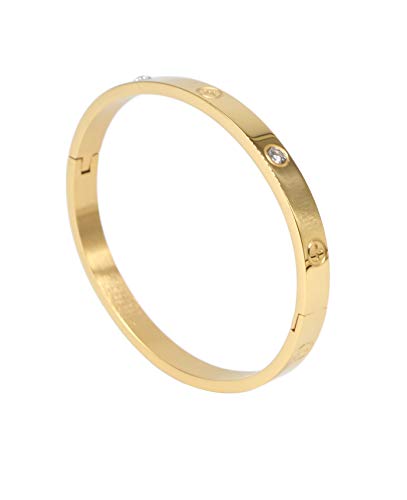 Pulsera de lujo chapada en oro de acero inoxidable estilo simple amor brazalete para mujeres hombres, Acero inoxidable