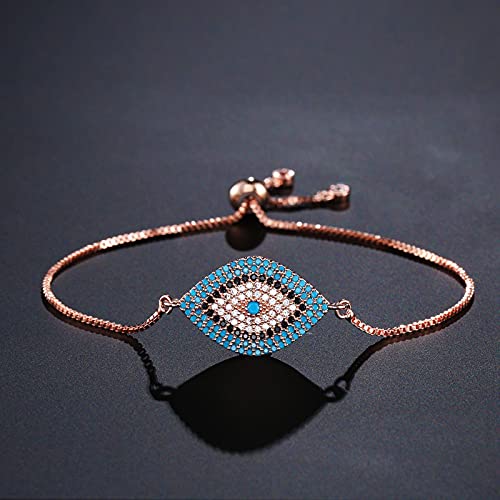 Pulsera de Oro turca de Moda con Mal de Ojo Pave CZ Blue Eye Pulsera de Cadena de Oro joyería de Fiesta Femenina Ajustable