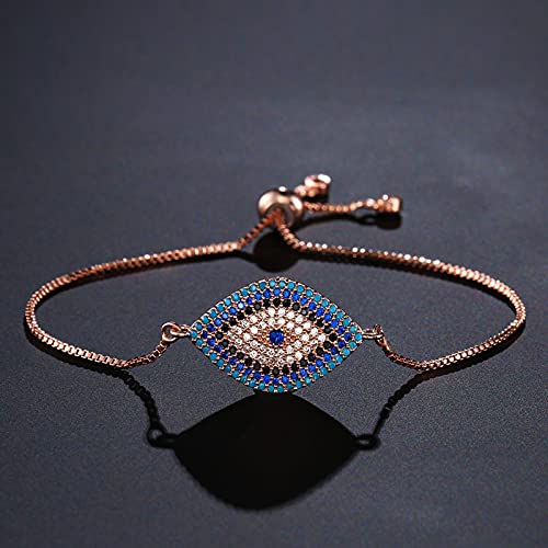 Pulsera de Oro turca de Moda con Mal de Ojo Pave CZ Blue Eye Pulsera de Cadena de Oro joyería de Fiesta Femenina Ajustable