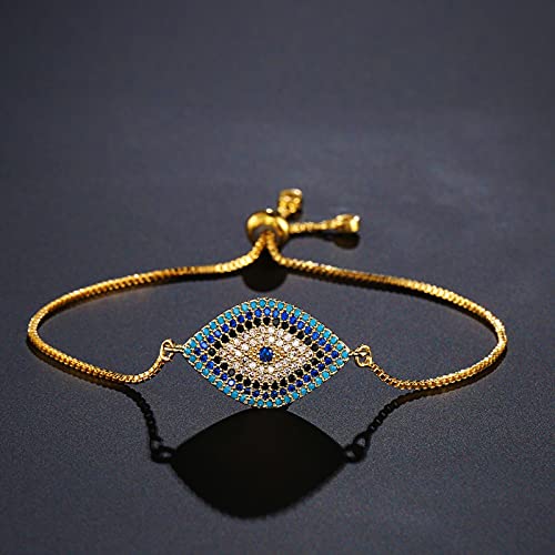 Pulsera de Oro turca de Moda con Mal de Ojo Pave CZ Blue Eye Pulsera de Cadena de Oro joyería de Fiesta Femenina Ajustable