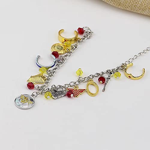 Pulsera Mujer Maravilla Logo Charm Armadura Tiara Espada Modelo de Metal Cristal Colgantes Brazalete