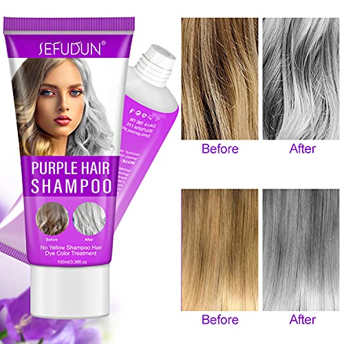 Purple Hair Shampoo Champú Violeta, Champú Morado para Pelo Rubio, Champú Matizante para Cabellos Rubios, Champú antiamarillo, Revitaliza el Cabello Rubio Teñido, Decolorado y con Mechas (100 ml)