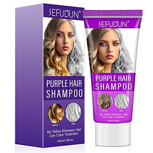 Purple Hair Shampoo Champú Violeta, Champú Morado para Pelo Rubio, Champú Matizante para Cabellos Rubios, Champú antiamarillo, Revitaliza el Cabello Rubio Teñido, Decolorado y con Mechas (100 ml)