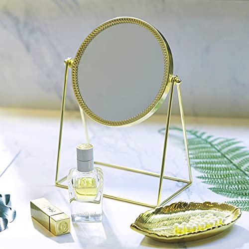 PuTwo Belleza Espejo cosmético, diseño Decorativo, Princesa Estilo de un Solo Lado Espejo – champán Dorado