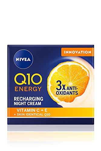 Q10 Energy Recharging Face Night Cream (50ml), crema de noche energizante para mujeres, crema facial hidratante de noche, crema facial de recarga con vitamina C y Q10