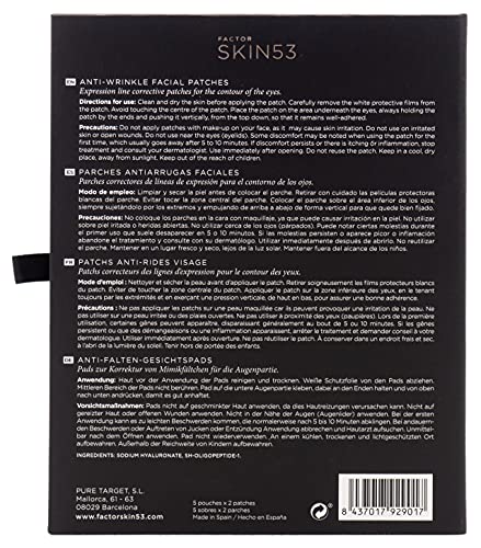 Q77+ Factor Skin 53 - Parches para el contorno de ojos - Contorno de ojos con ácido hialurónico - Efecto lifting - Antiarrugas - Corrector de ojeras - Para hombres y mujeres - Con 53 aminoácidos -5uds