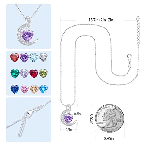 Qings Collar de Piedra de Nacimiento de Febrero - Plata de Ley 925 CZ Collares de Piedra Amatista PúRpura Febrero Preciosa Corazón de Luna Collares Colgante de Mujer para Mujer Cumpleaños