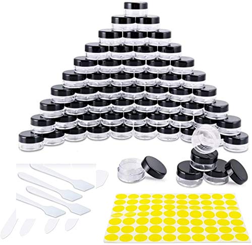 Qoosea 60 Piezas Tarros de Plástico, Contenedores Cosmético de Viaje Envases de Vacío Transparente con Tapas de Tornillo para Cosmética Crema Muestra, Polvo, Decoración de Uñas, 5g/5ml Negro