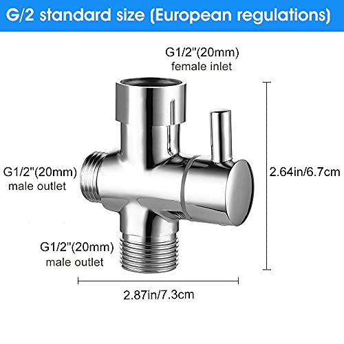 QUCUMER G1/2” Valvula Desviadora 3 Vias Valvula Desvio Grifo Ducha Válvula Desviadora de 3 Vias Recambios Columna Ducha Valvula Desviadora 3 Vias para Ducha, Salida de Grifo, Toilet + 3 Gomas