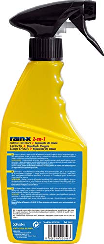 Rain-X 26041 - 2 en 1 Limpiacristales y Anti-lluvia, Fabricado en España, Parabrisas, Lunas, Mampara, Espejos, 500ml