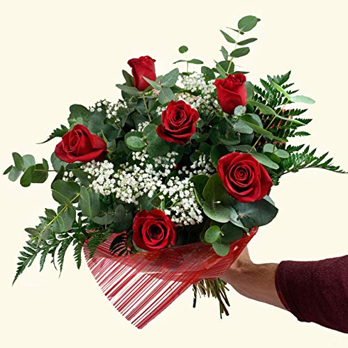 RAMO DE 6 ROSAS ROJAS NATURALES - ENTREGA EN 24 HORAS - FLORES FRESCAS - ANIVERSARIO