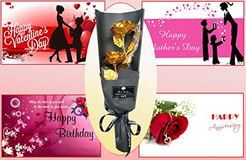 Ramo Flores Rosa Chapada en Oro, Ramo Rosa Artificiales de Papel Oro con Caja de Regalo, Regalo Ideal para el día de San Valentín, día de la Madre, Aniversario, cumpleaños, Navidad, decoración (Oro)