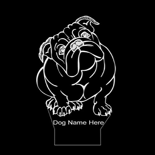 Raza de perro Bulldog inglés que cambia de color Luz acrílica LED Bulldog británico Iluminación decorativa USB Lámpara de ilusión óptica 3D-Sin nombre personalizado