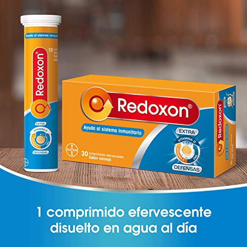 Redoxon Extra Defensas Complemento Alimenticio con Vitamina D, Vitamina C y Zinc, Ayuda al Sistema Inmunitario, Sabor Naranja, 30 Comprimidos Efervescentes