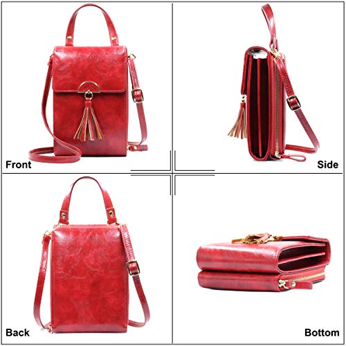 REETEE Bandolera Pequeña Mujer Cuero PU Cartera Bolso de Teléfono Móvil para Mujer, Mini Crossbody Bag Bolso Movil Mujer Monedero con Ranuras para Tarjeta y Correa Ajustable (rojo)