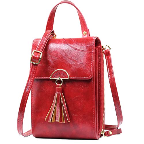 REETEE Bandolera Pequeña Mujer Cuero PU Cartera Bolso de Teléfono Móvil para Mujer, Mini Crossbody Bag Bolso Movil Mujer Monedero con Ranuras para Tarjeta y Correa Ajustable (rojo)