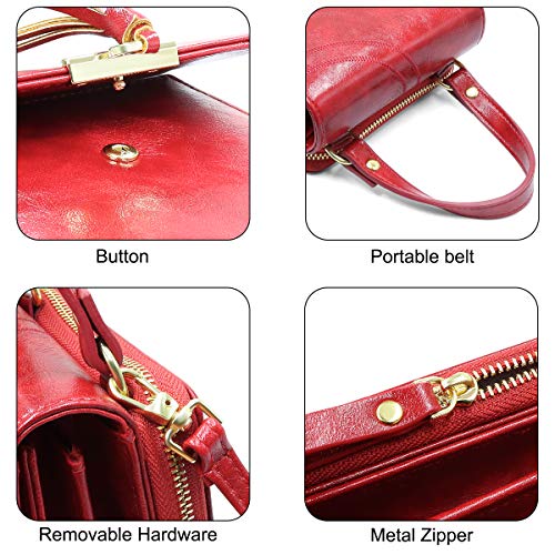 REETEE Bandolera Pequeña Mujer Cuero PU Cartera Bolso de Teléfono Móvil para Mujer, Mini Crossbody Bag Bolso Movil Mujer Monedero con Ranuras para Tarjeta y Correa Ajustable (rojo)