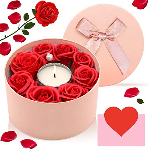 Regalo para Mujeres, Flor De Rosa De Jabón y Regalo De Cumpleaños con Vela Perfumada para Mujer, Romántico Presente Ideal para Ella En El Día De San Valentín, Aniversario, Cumpleaños