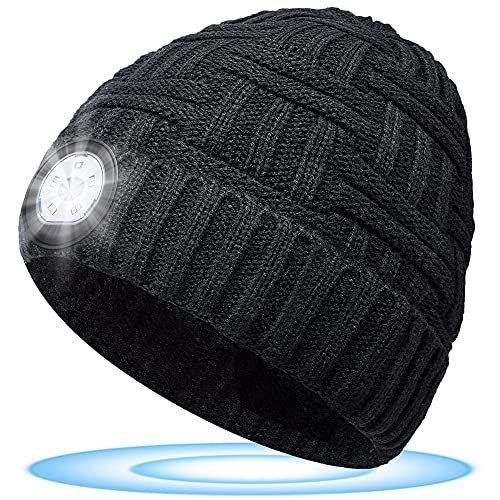 Regalos Originales para Mujer y Hombre Gorro con Luz LED, Regalos Navidad Originales Gorro con Luz, 5 LED Luz Recargable Lavable Cálido Gorro Invierno Hombre y Mujer, Regalos Amigo Invisible LED Gorro