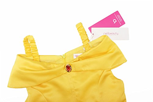 ReliBeauty Disfraz de Belle Princesa Vestido y Accesorios para Niñas 7-8 años, 130