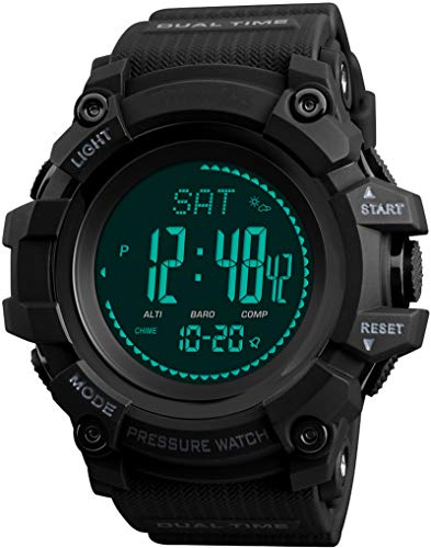 Reloj digital para hombre, brújula, podómetro, contador de calorías, altímetro, barómetro, cronómetro de temperatura, rastreador de actividad de fitness para correr y tocar, Fitness