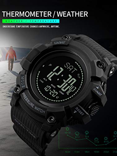 Reloj digital para hombre, brújula, podómetro, contador de calorías, altímetro, barómetro, cronómetro de temperatura, rastreador de actividad de fitness para correr y tocar, Fitness