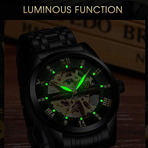 Relojes, Relojes Hombre Mecánico Automático de Lujo de Estilo Clásico Impermeable Números Esfera con Correa de Acero Inoxidable