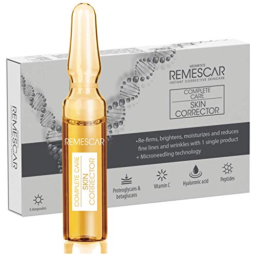 Remescar Corrector de Piel de día- Cuidado completo – Reafirma, Ilumina, Hidrata y Reduce las arrugas – Con péptidos, vitamina C, proteoglicanos - 5 Ampollas