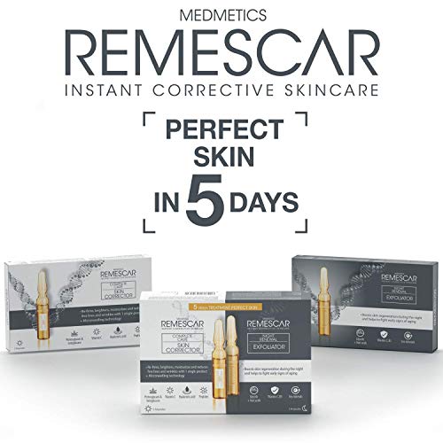 Remescar Corrector de Piel de día- Cuidado completo – Reafirma, Ilumina, Hidrata y Reduce las arrugas – Con péptidos, vitamina C, proteoglicanos - 5 Ampollas