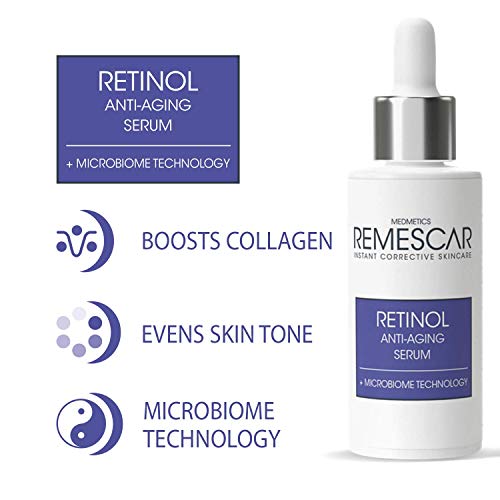 Remescar - Retinol Serum Antiedad - Tecnología Microbiome - Potencia el colágeno - Suaviza y tonifica la piel - Contrarresta las arrugas - Reduce las imperfecciones de la piel