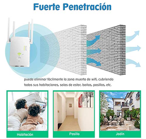 Repetidor WiFi,1200Mbps Amplificador WiFi 5.8G/2.4G Repetidor Señal WiFi ，WiFi Extender con Modo Repetidor/Ap/Enrutador Plug y Play Amplificador WiFi Casa Oficina Hotel con Botón WPS-Blanco