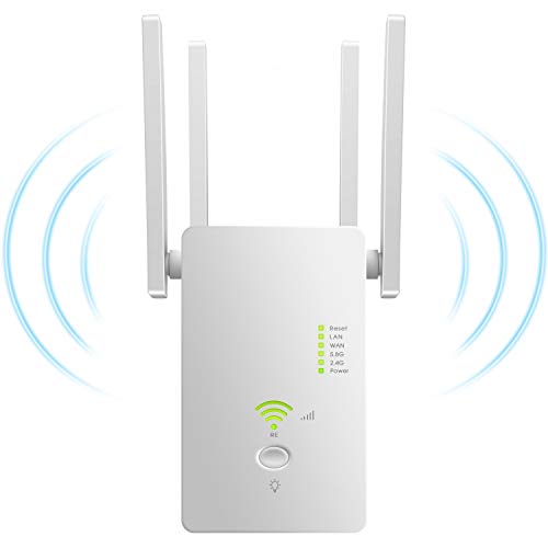 Repetidor WiFi,1200Mbps Amplificador WiFi 5.8G/2.4G Repetidor Señal WiFi ，WiFi Extender con Modo Repetidor/Ap/Enrutador Plug y Play Amplificador WiFi Casa Oficina Hotel con Botón WPS-Blanco